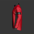 Red Long Sleeve Shirt With Black Cuffs Collar White Zipper And Front Logo