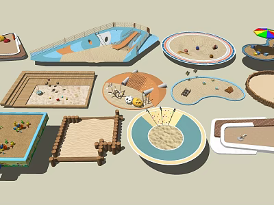 Kids Play Area Design With Sandpits Water Pools And Various Shaped Play Zones 3d model