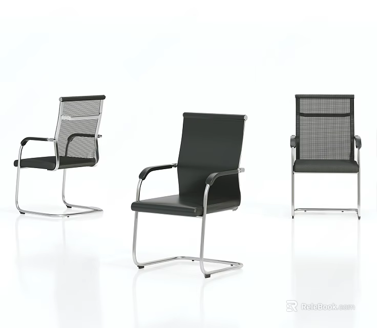 Modern Office Chairs With Mesh Back And Leather Seat Metal Frame Design 3d model 