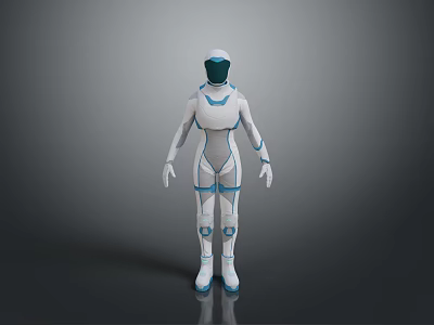 Futuristic Robot Character With White Body And Blue Accent Lines 3d model