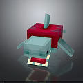 Pixel Art Turtle With Blue Body Red Shell Minecraft Inspired Floating On Reflective Surface