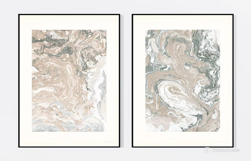 Marble Texture Decorative Paintings With Black Frames Beige Gray White Tones 3d model 