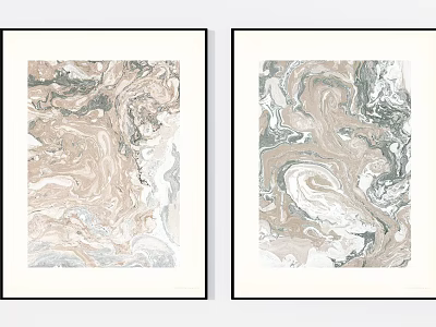 Marble Texture Decorative Paintings With Black Frames Beige Gray White Tones 3d model