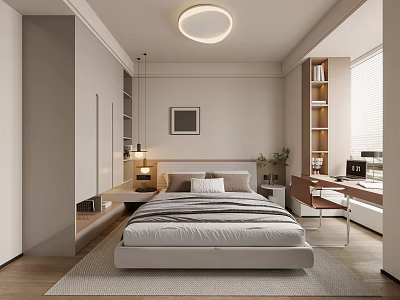 Modern Minimalist Bedroom Master Bedroom Ceiling Lamp Bay Window Study Table Wardrobe Leisure Chair Desk 3d model