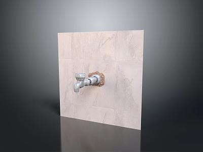 Silver Faucet Mounted On Light Marble Tile Wall With Natural Texture And Marks 3d model