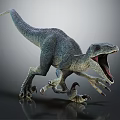 Fierce Blue Scaled Dinosaur Roaring With Open Mouth And Sharp Claws On Reflective Floor