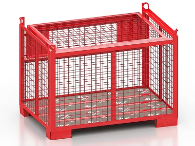 Red Industrial Metal Mesh Storage Cage with Pallet Base for Material Handling 3d model