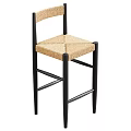 Simple Design Bar Stool With Woven Rattan Seat And Black Wooden Legs Backrest