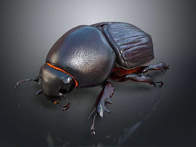 Shiny Dark Beetle With Orange Accents And Detailed Exoskeleton Close Up 3d model