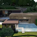 Modern Luxury Detached Villa With Green Roof Swimming Pool Lawn And Surrounding Trees