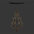 Classic Chandelier With Candle Shaped Lights Ornate Metal Frame And Top Circular Tray