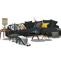 Modern Sofa And Coffee Table Set With Decorative Pillows Lamp And Side Table 3d model