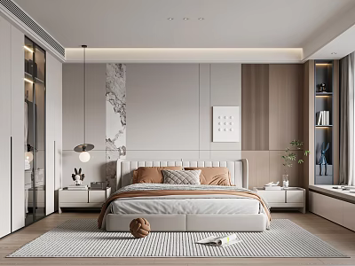 Simple Home Bedroom Bed Wardrobe Master Bedside Table Light Luxury Double Bed 3d model