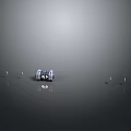Futuristic SciFi Scene With Small Building And Robotic Detectors On Reflective Ground