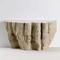 Natural Style Reception Desk With Stump Shaped Design And Shell Texture In Light Brown Tone