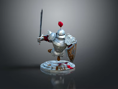 Detailed Silver Knight Armor with Red Decorations Sword Shield and 3D Model Base 3d model