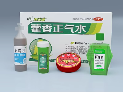 OTC Medical Devices Including Huoxiang Zhengqi Shui Shidishui And Fengyoujing For Daily Relief 3d model