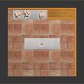 Small Shop Interior With Orange Frame Gray Walls Red Tiles Picture On Wall And Counter Items