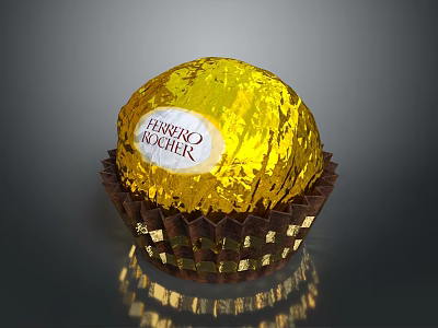 Shiny Ferrero Rocher Chocolate With Golden Wrapper In Brown Paper Cup 3d model