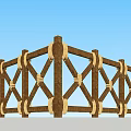 Garden Ornament Wooden Railing With Cross Pattern And Decorative Connectors