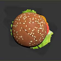 Delicious Hamburger with Sesame Seed Bun Fresh Lettuce Tomato and Cheese Patty