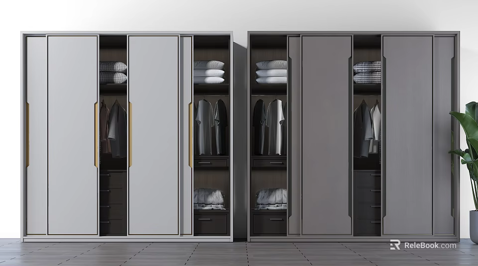 Modern Wardrobe Design With Sliding Doors Built-in Clothes And Layered Storage Compartments 3d model 