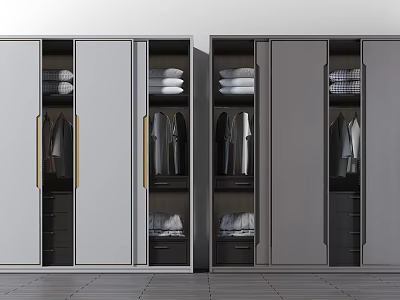 Modern Wardrobe Design With Sliding Doors Built-in Clothes And Layered Storage Compartments 3d model