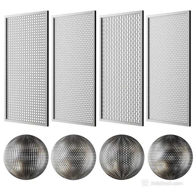 Modern Metal Room Divider With Perforated Panels And Spherical Decorative Bases 3d model 