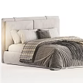 Modern Double Bed With Upholstered Headboard Plaid Blanket And Decorative Pillows 3d model