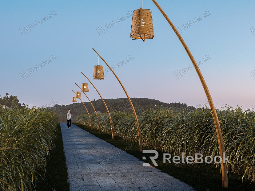 Modern high pole landscape bamboo lamp country landscape sketch rice field bamboo lamp model