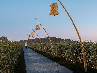 Modern high pole landscape bamboo lamp country landscape sketch rice field bamboo lamp model