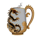 Decorative Dragon Themed Mug With Gold Silver Accents And Intricate Carvings