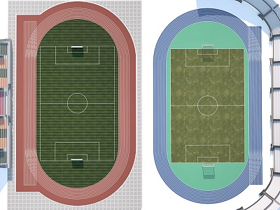 Modern football field, sports field, playground, runway, grandstand model