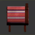Traditional Red Sofa with Striped Cushions Wooden Armrests and Legs in Classic Design