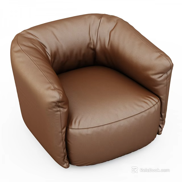 Modern Brown Leather Single Sofa With Rounded Arms And Comfortable Design 3d model