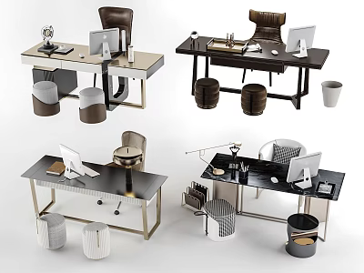Modern Home Office Desk Interior Design With Computer Chair And Storage Baskets 3d model