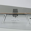 Modern Office Desk With Metal Frame Laptop And White Office Chair Wooden Bookcase