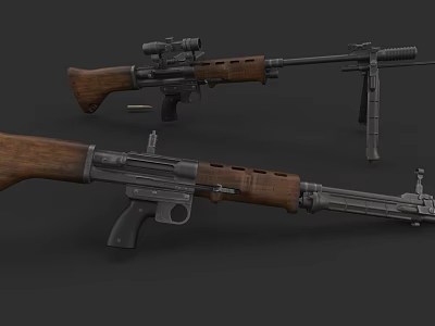 Vintage Rifles With Wooden Stocks Metal Barrels And Sniper Scopes 3d model