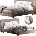 Modern Double Bed With Upholstered Headboard Gray Comforter And White Pillows 3d model