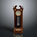 Elegant Electronic Grandfather Clock With Wooden Frame Decorative Details And Round Dial