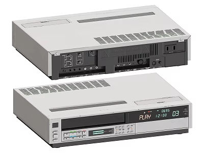 Two White VCR Video Recorders With Play Function Display Screen And Interface Ports 3d model