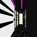 Modern KTV Corridor With Pink Lighting Marble Floor And Geometric Design