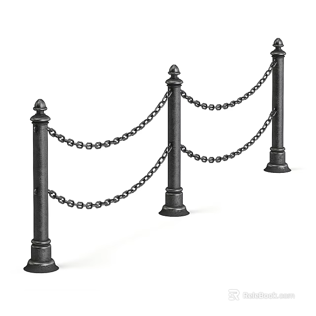 Durable Black Metal Roadside Facilities With Connected Posts And Link Chains 3d model 