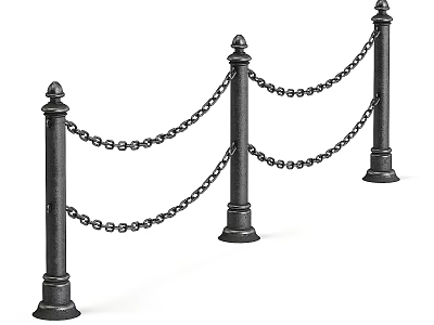 Durable Black Metal Roadside Facilities With Connected Posts And Link Chains 3d model