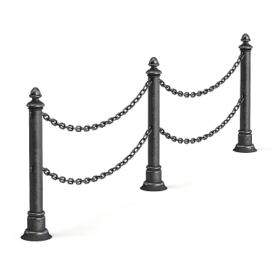 Durable Black Metal Roadside Facilities With Connected Posts And Link Chains 3d model