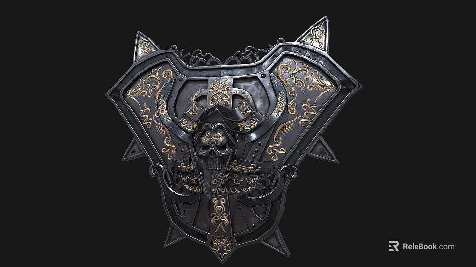 Mythical Warrior Shield With Intricate Golden Patterns And Skull Design 3d model