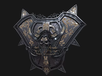 Mythical Warrior Shield With Intricate Golden Patterns And Skull Design 3d model