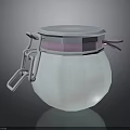 Decorative Blue Ceramic Jar With White Metal Clasp Pink Ribbon And White Lid