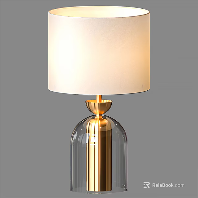 Elegant Modern Table Lamp With White Lampshade Transparent Glass Base And Golden Accents 3d model 