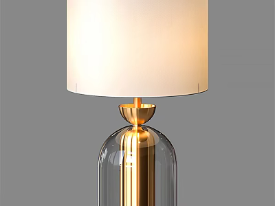 Elegant Modern Table Lamp With White Lampshade Transparent Glass Base And Golden Accents 3d model